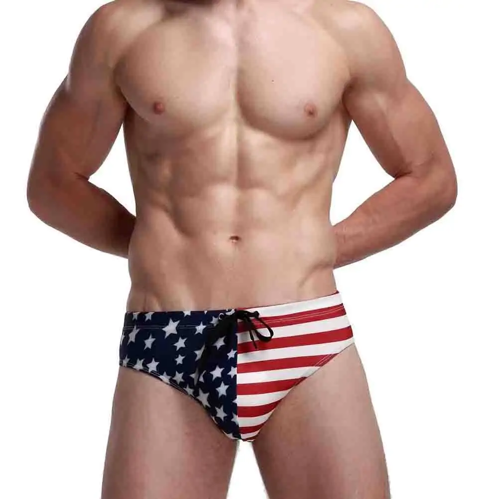 Mens USA Flag Swim Briefs Quick Dry Breathable Bikini Swimwear for Beach Swimming Surfing Volleyball