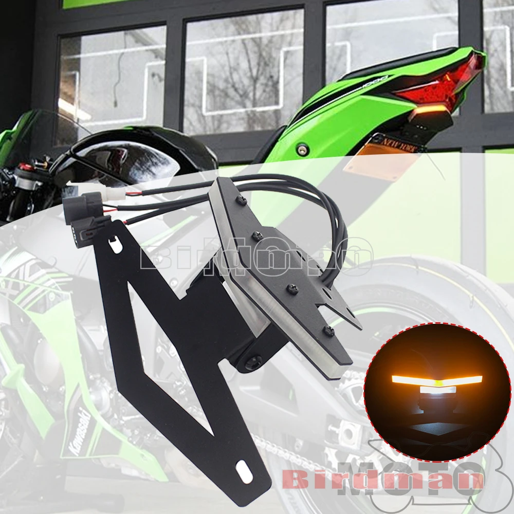 Lampu pelat sinyal belok LED rapi sepeda motor, braket Eliminator Fender untuk Kawasaki Ninja 363 ZX-6R 2009-18 ZX-10R 2008-2010