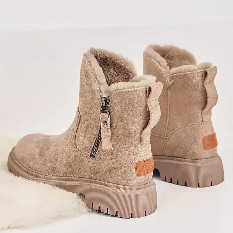 2024 botas de neve femininas inverno mid-tube mais veludo engrossado sapatos de algodão quente pele integrada moda plataforma botas femininas