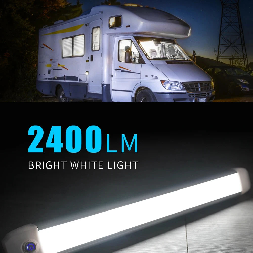 Car Interior Led Light Bar 17 Inch 2400lm 48 LED 24W White Light Tube With Touch Switch For RV Van Truck Lorry Camper