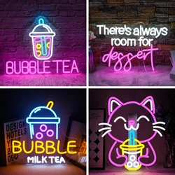 Letreros de neón de té de burbujas, letrero iluminado acrílico regulable para té de la leche, letrero Led de té Boba, expositor de tienda de bebidas, letrero de neón, decoración de pared de neón