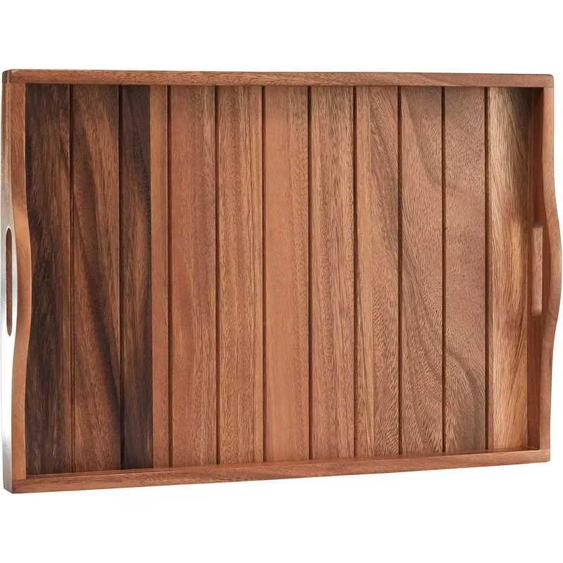 for Large Acacia Wood Disposable Tray with Handle Oversized Decorative Serving Platter  Coffee Table Footstool Living Room