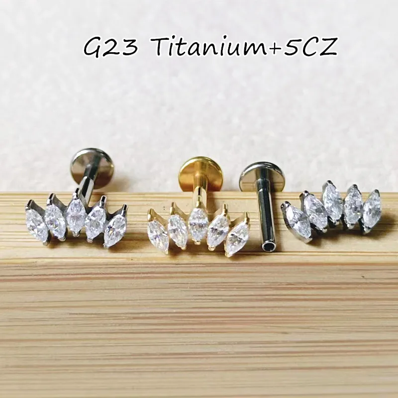 

10pcs Body Jewelry 16G G23 Titanium 5CZ Lip Labret Bar Ear Helix Tragus Rook Barbells Stud Piercing Jewelry Cute Shine