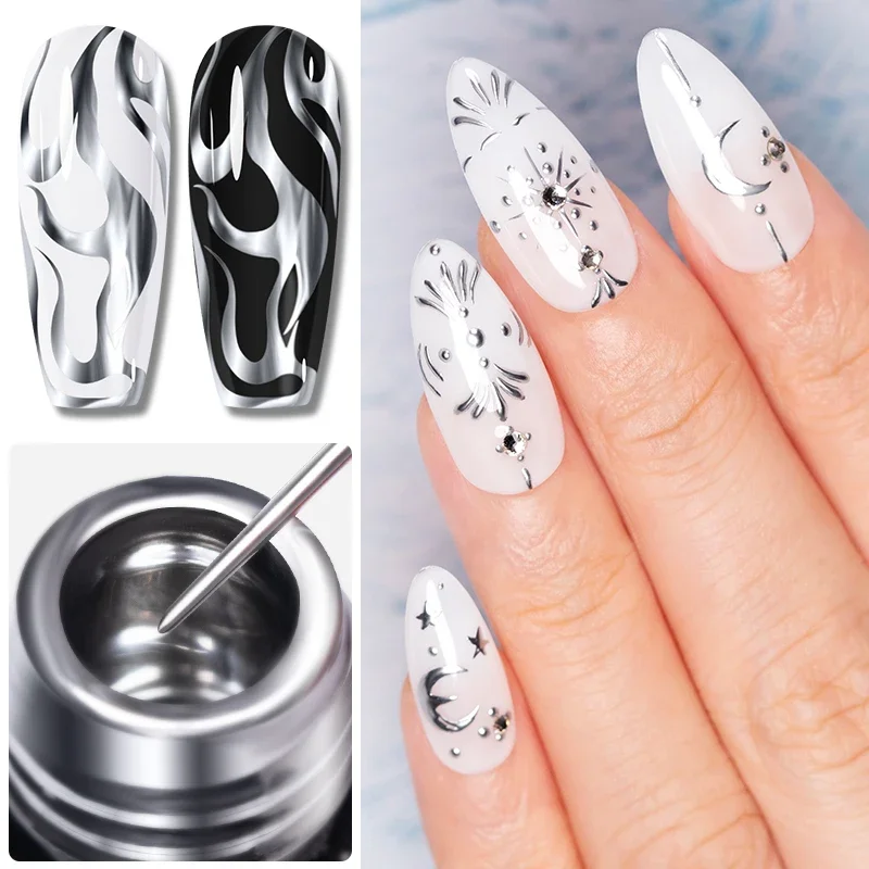 5ml Golden Silvery Metallic Painting Liner Gel Polish Chrome Mirror Effect Semi-Permanent Varnish For Stunning French Nail Art