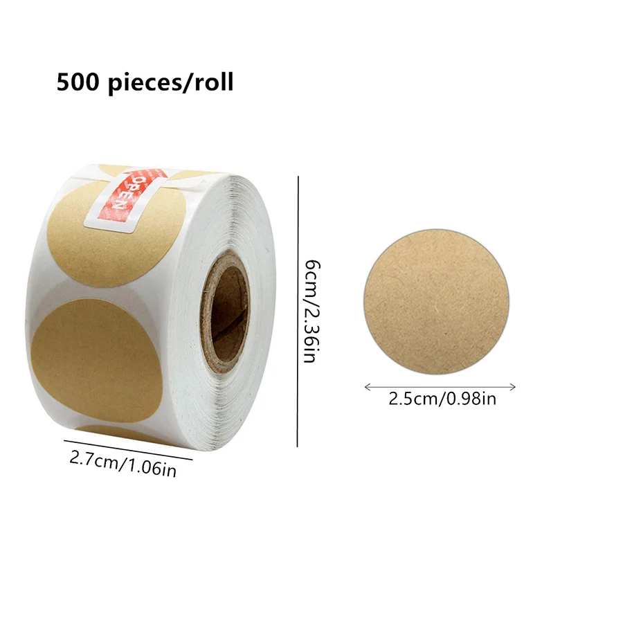 500 Stickers/Rolls Of Colored Code Kraft Paper Blank Self-Adhesive Sealing Labels  Gift Sealing Circular Stickers