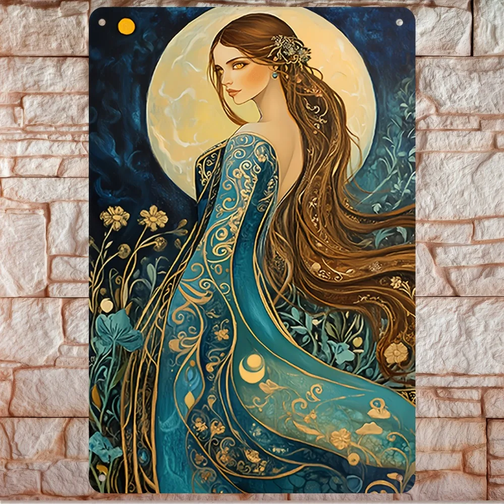 

Elegant blue dress floral and celestial art poster, 12x8 inches, ideal wall decor for living room, bedroom, office. Perfect birt