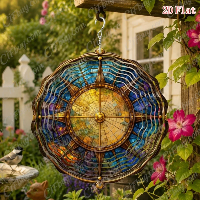 CIFBUY Wind Chime Gorgeous Starry Compass 360° Rotating Metal Spinner Outdoor Garden Yard Porch Hanging Decor Gift