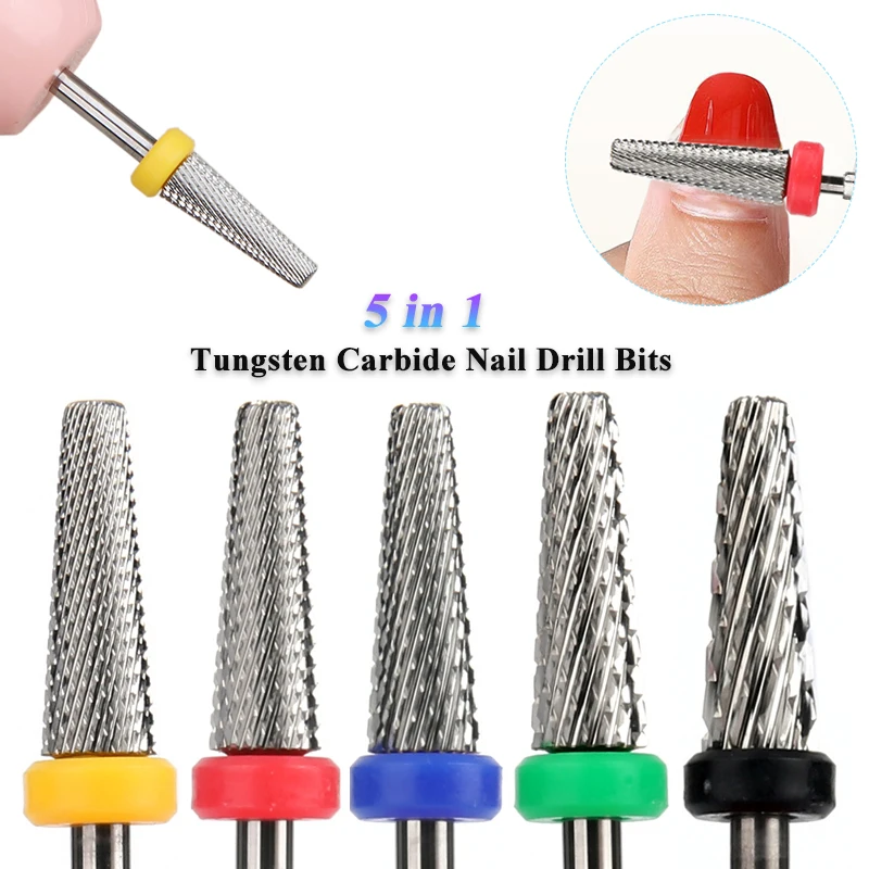 Forets à ongles en acier au tungstène 5 en 1, fraises pour manucure, enlever le vernis Gel, lime à ongles électrique, accessoires, outil