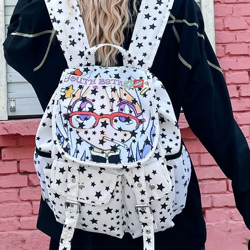 Richme Y2K Women Backpacks 2025 Aesthetic Anime Star Shaped Print Mochilas Para Mujer New Design Students Commute Bag Female