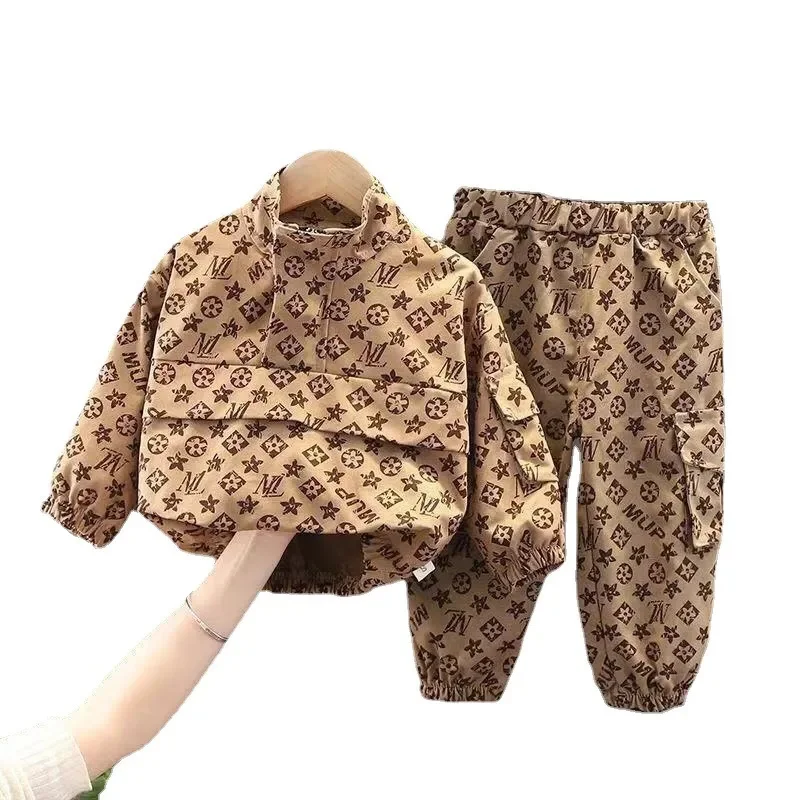 Spring Autumn New Baby Tracksuit Boys Coat Jacket+Pant Sets Half Zip Geometric Prints Children Jogger Set Kids Outfits 1-5Years