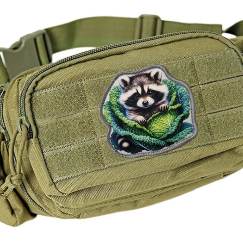 Parche estampado con diseño de Mapache en Col y Gancho y Bucle para Chalecos Tácticos, Insignias de Moral, Mochilas, Pegatinas Decorativas y Brazaletes, para Ropa