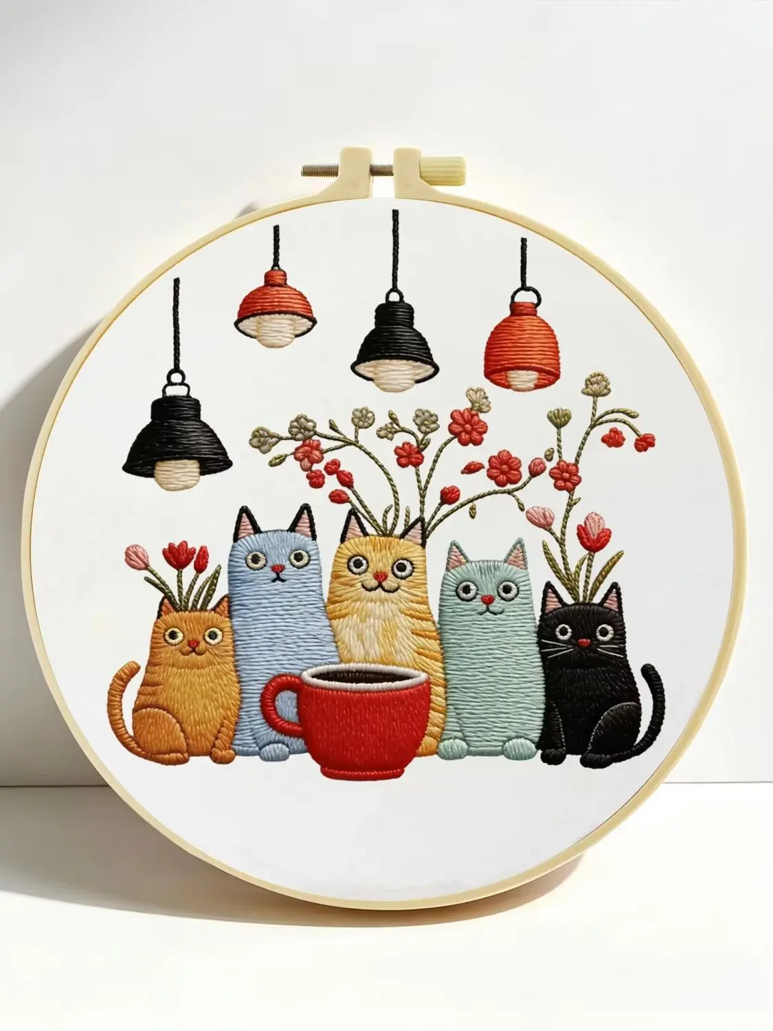1 Set Kaffeetassen-Katzen DIY-Stickerei-Set für Anfänger, Stick-Starter-Kit, Kreuzstich-Kunstgeschenk, Handarbeits-Bastelset – Detail 1