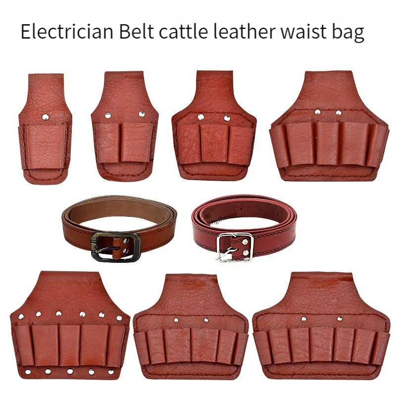 Cowhide Tool Kit For Electricians Thickened Waist Belt Bag Multiple Styles For Male Carpenters 1-5 Waist Pockets Plug-in Set