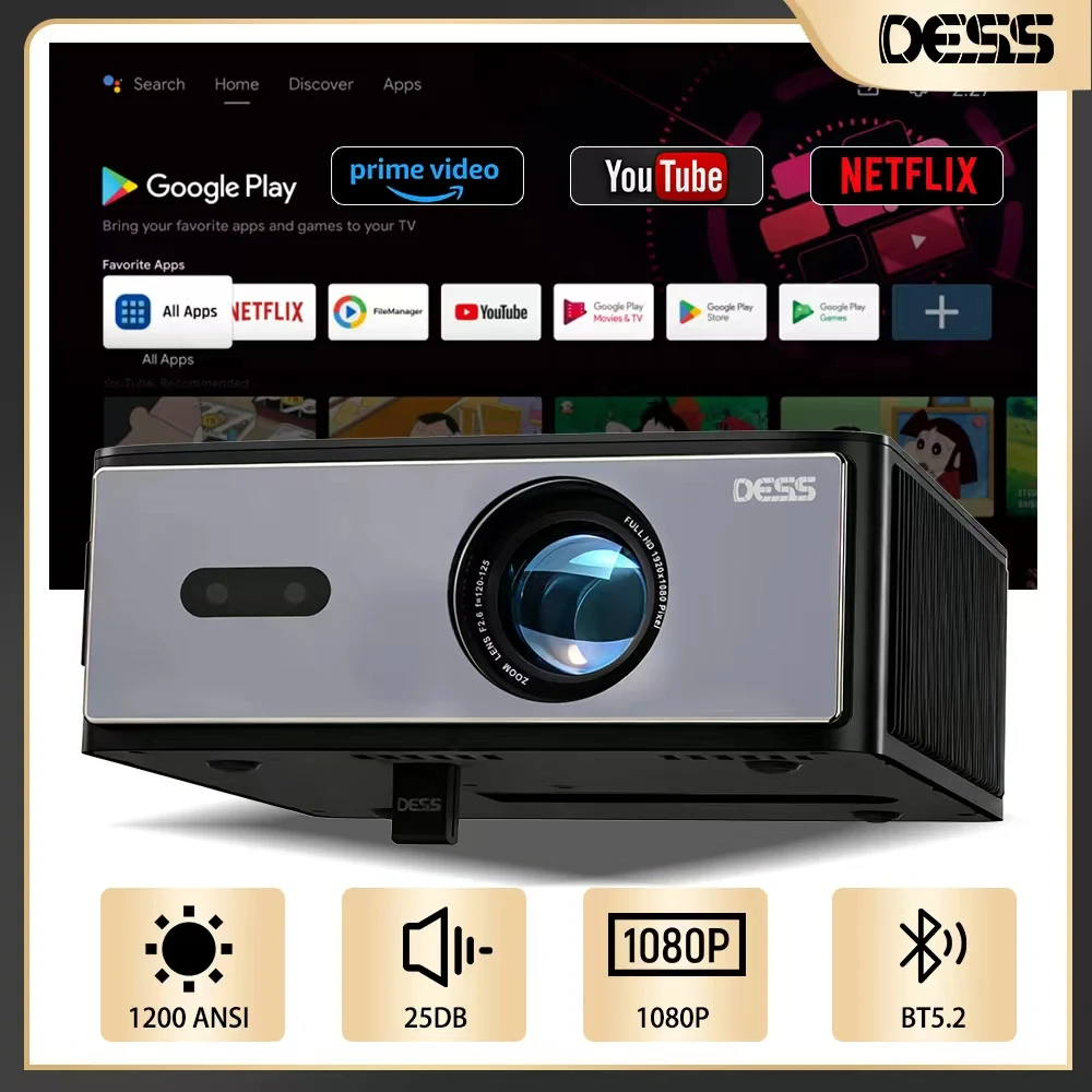 

DESS Projector 4k Portable Home Theater Video Android Bluetooth And Wifi Overhead Electronics Professional Outdoor Short Throw S