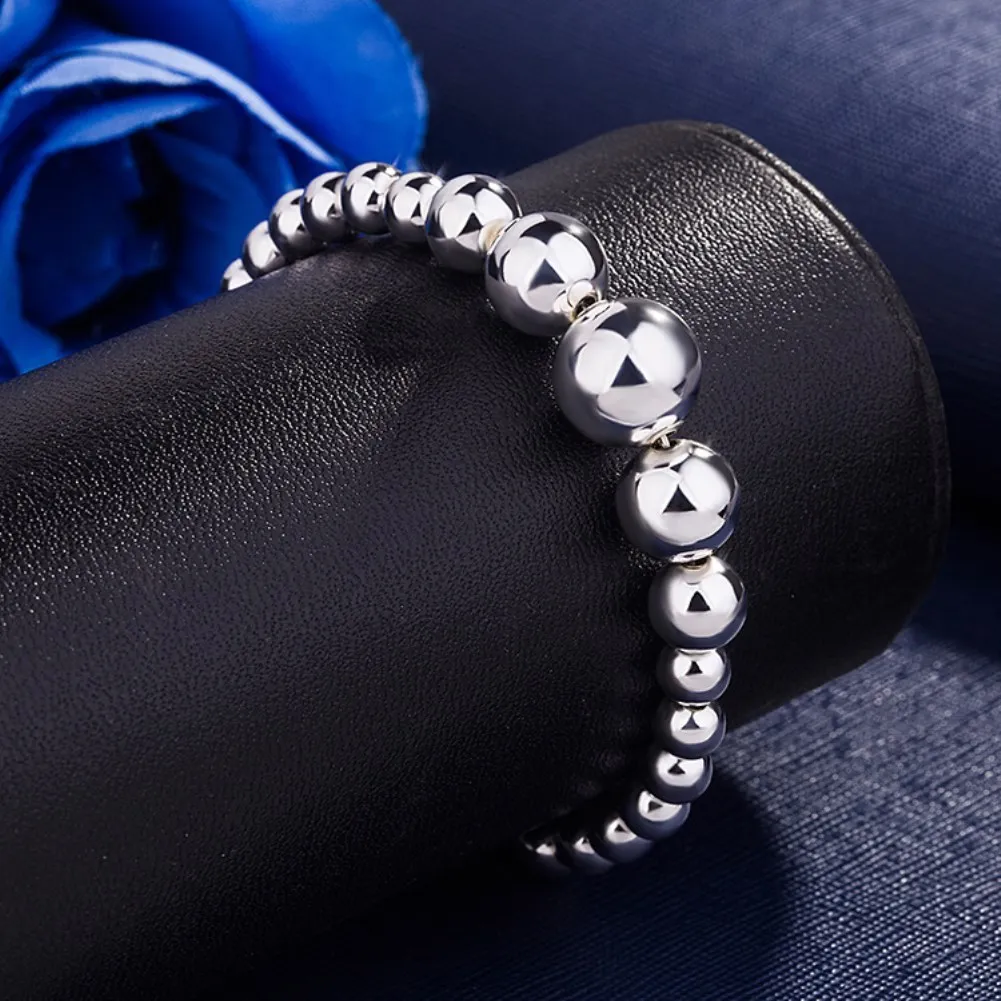 925 Sterling Silver Matte Bead Bracelet chain Vintage Elegant,for Women men lady, Perfect for Daily Wear, Valentine's Day Gift
