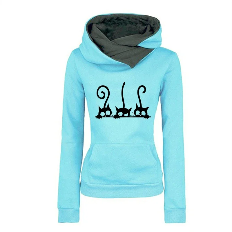 New Arrival Women\'s Cute Cat Hoodies Autumn Winter Warm Sweatshirt High Quality Ladies Daily Casual Sports Jogging Top Clothes