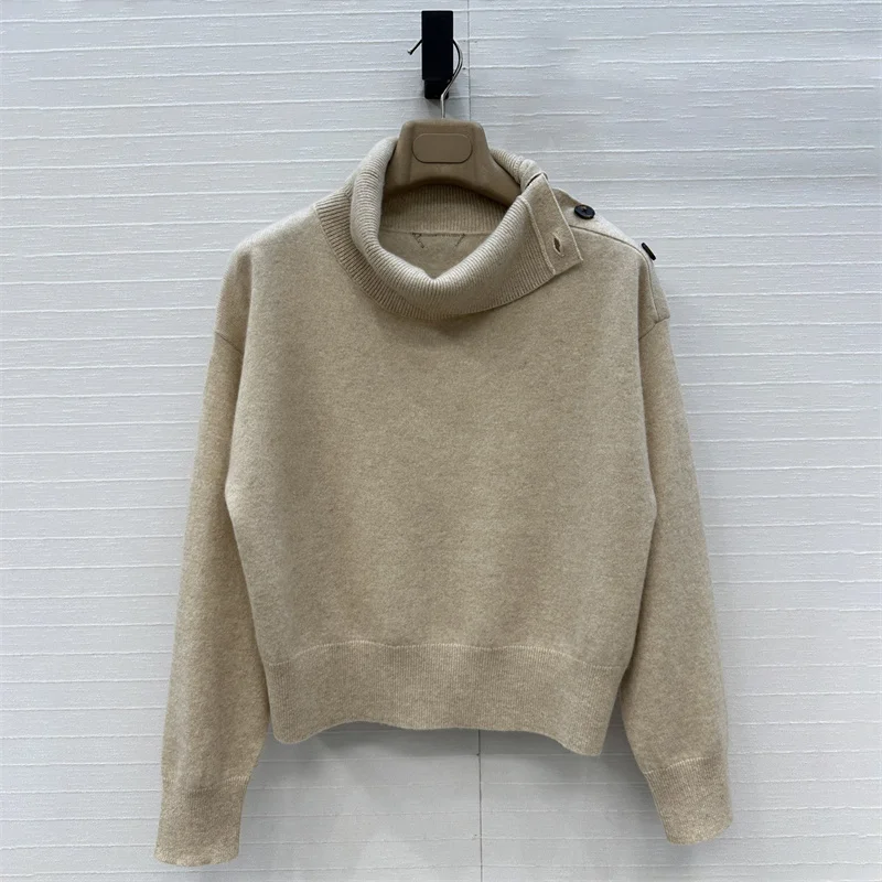 2025년 가을 여성용 캐시미어 혼방 니트웨어, 비대칭 슬림핏 하이넥 긴팔 스웨터