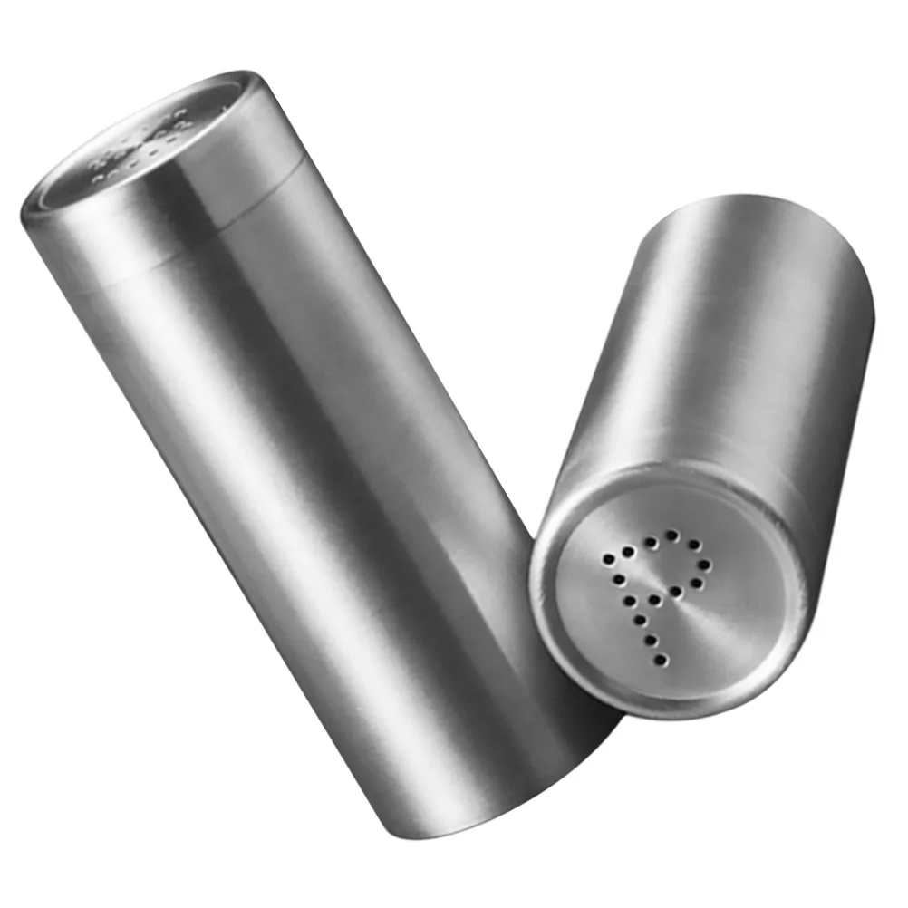 

2pcs Bbq Seasoning Bottle Stainless Steel Spice Dispensers 2 Holes For Kitchen Picnic Restaurant Use Rotatable Shaker Containers