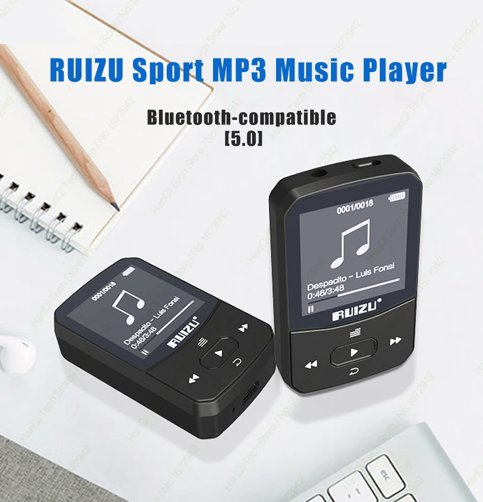 RUIZU X52 sportowy odtwarzacz MP3 Bluetooth z klipem 8GB 16GB Mini odtwarzacz wideo obsługuje FM pedometr TF karta SD e-book