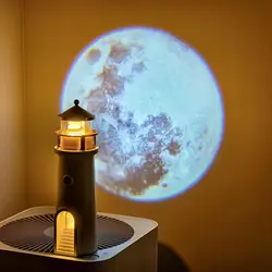 Lampe de Projection au Clair de Lune LED, Veilleuse Lunaire à Induction de Phare, Décor de Salon et de Salle d'Étude, Cadeaux de Noël et d'Anniversaire