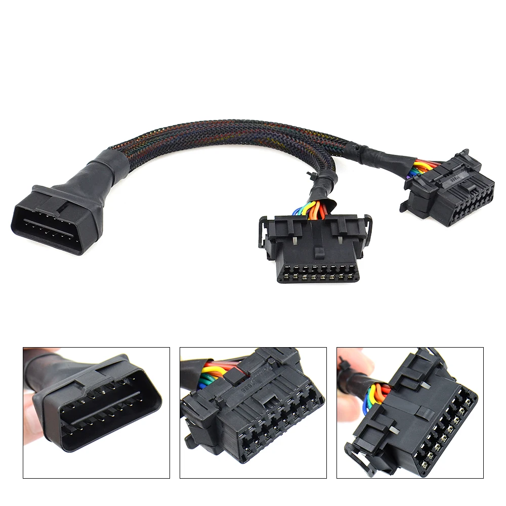 16 pin OBD2 OBDii OBD 2 Splitter Extension Cable one Male to Two Female Y Cable OBD2 Splitter Extension Best Quality