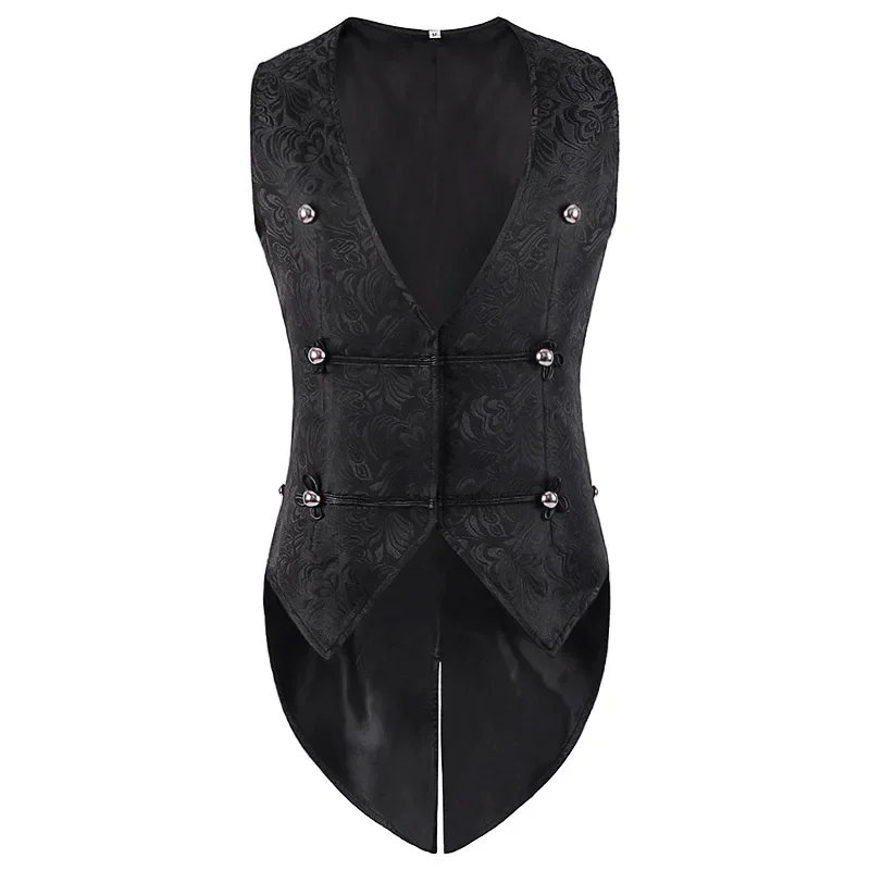 Vintage Halloween Medieval Victorian Suit Vest Men Steampunk Gothic Jacquard Waistcoat Tailcoat Party Cosplay Costume Homme