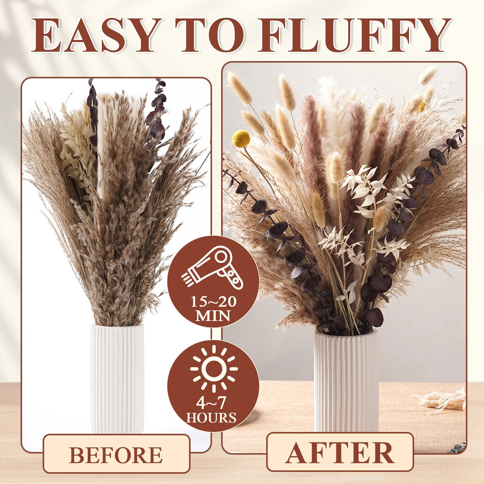 Outono seco fofo pampas coelho caudas boho casa 8 variedades natureza buquê de flores sala estar vaso decoração casamento casais presente