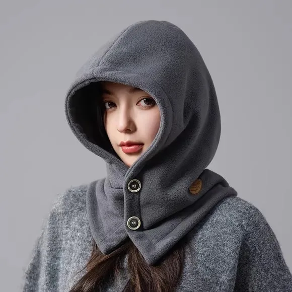 

Теплая вязаная шапка-бини с флисовой подкладкой, шарфом и пуговицами, осенне-зимняя велосипедная кепка, очень уютный вязаный головной убор, комплект из двух предметов