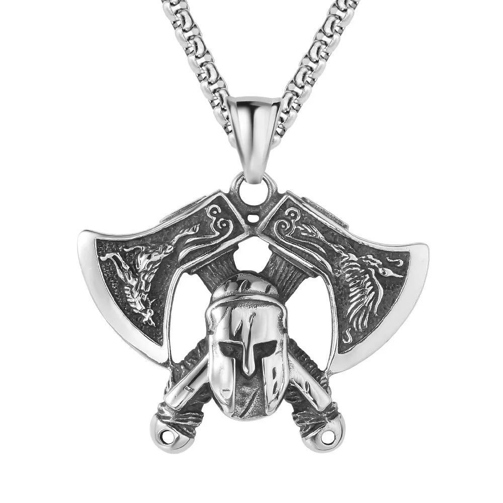 

European and American Personality Retro Nordic Viking Axe Men's Stainless Steel Pendant Necklace Chain