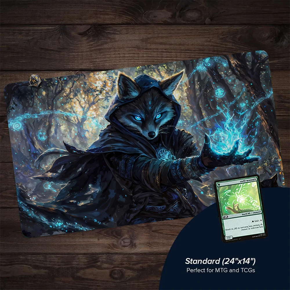 Tapete de Juego Raccoon Wizard Design Gathering para MTG, Tapete de Juego de Cartas, Antideslizante, con Borde Cosido, Tapete de Mesa para Magic MTG