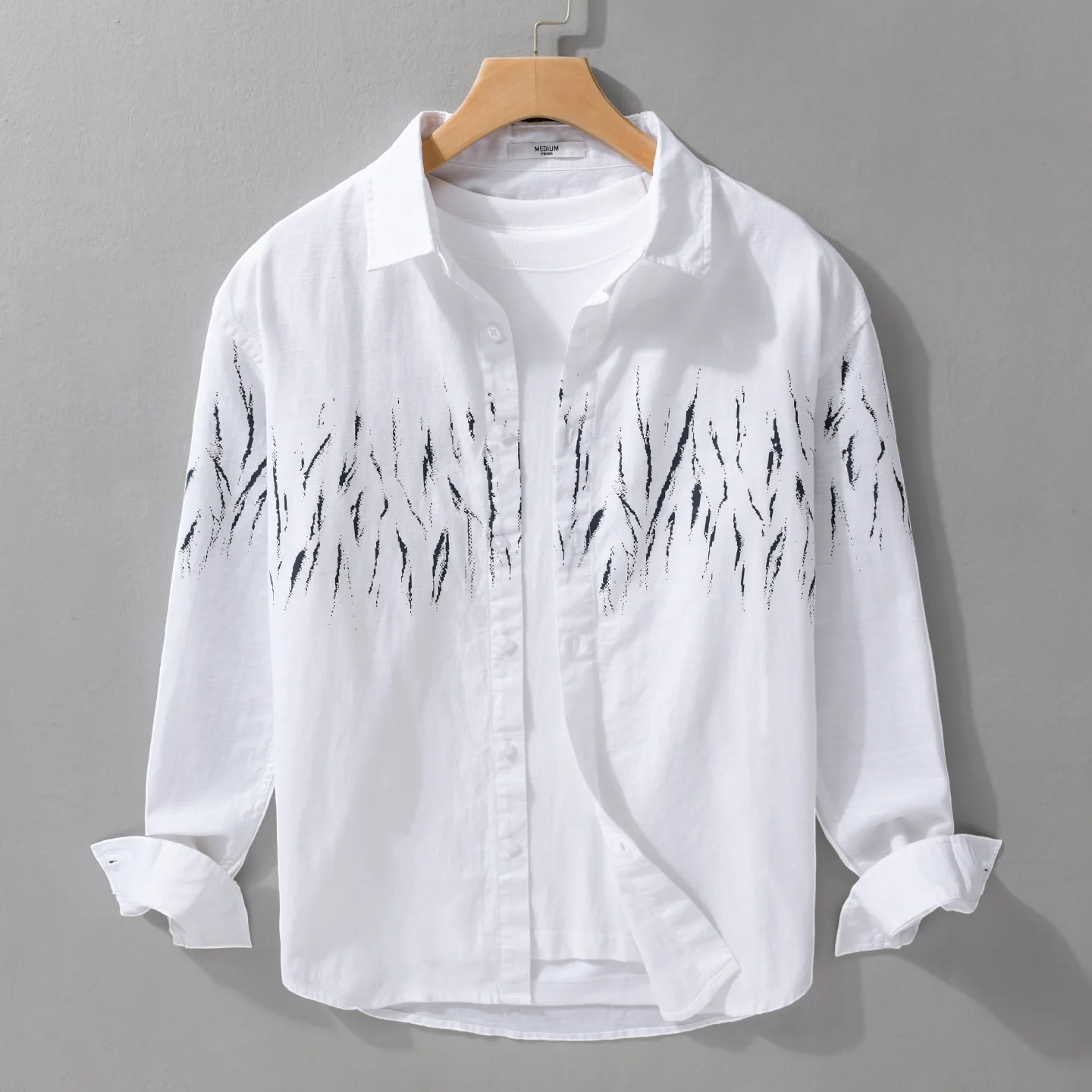 

Новая хлопково-льняная рубашка для мужчин с длинным рукавом, весенне-летняя, в корейском стиле, с принтом, с отложным воротником, карманами и пуговицами, дышащая, мужская, верхняя одежда