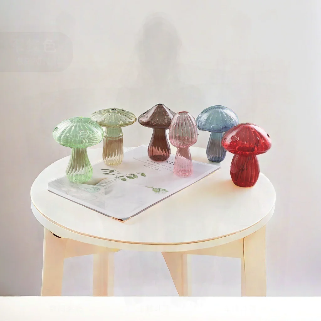 

Creative Glass Mushroom Vase Hydroponic Wind Ornaments Green Plant Flower Arranger Room Decor Aromatherapy Bottle Ins Style