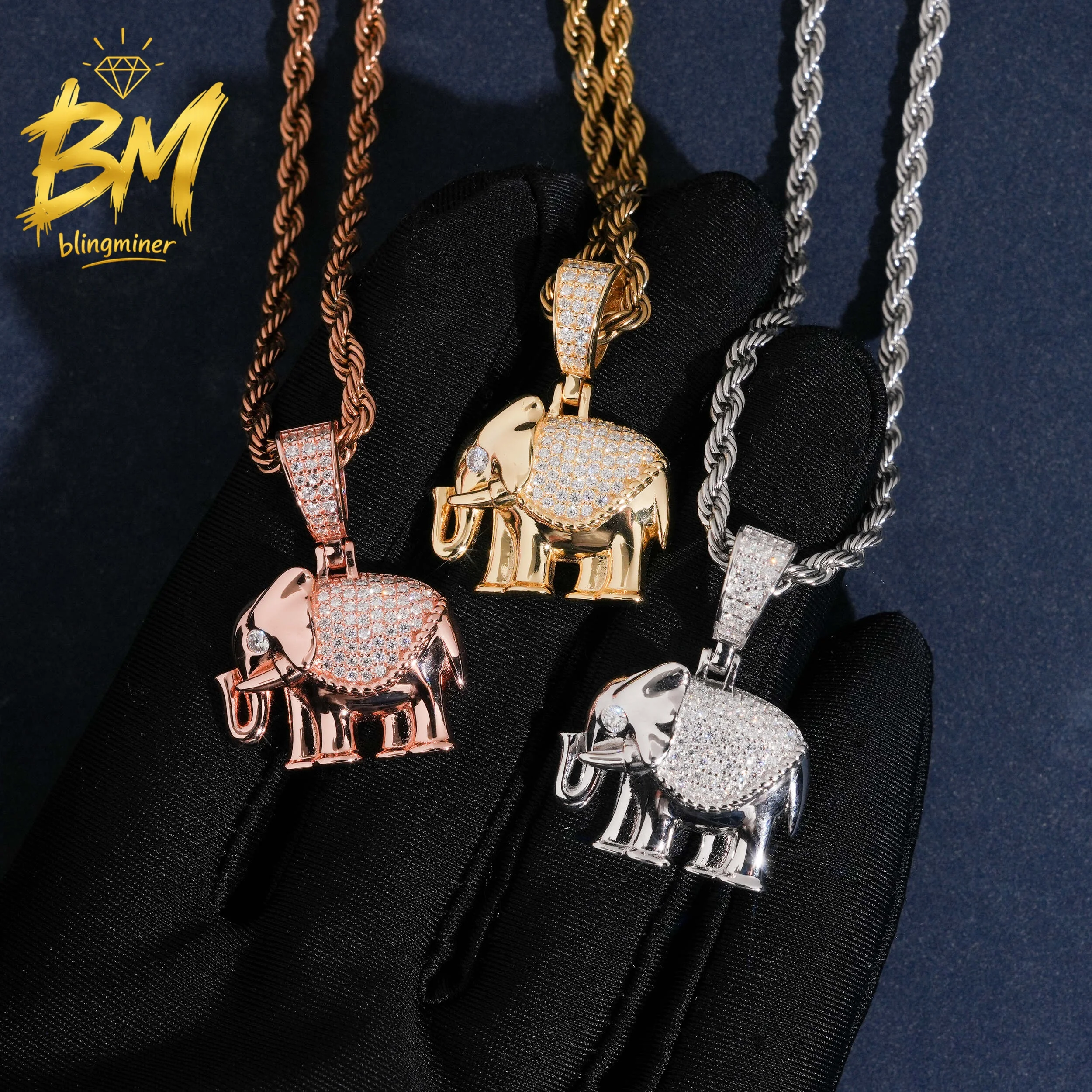 Blingminer S925 Silver Iced Out Elephant VVS Moissanite Pendant For Men Women Pendants Jewelry Pass Diamonds Tester Free Shippin