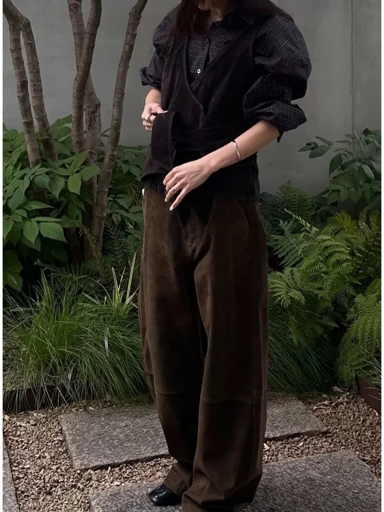  Plaid irt And Vest Set Women's Slimming Two-Piece Cotton Long Sve Adjustable oulder American Sle Autumn 2025