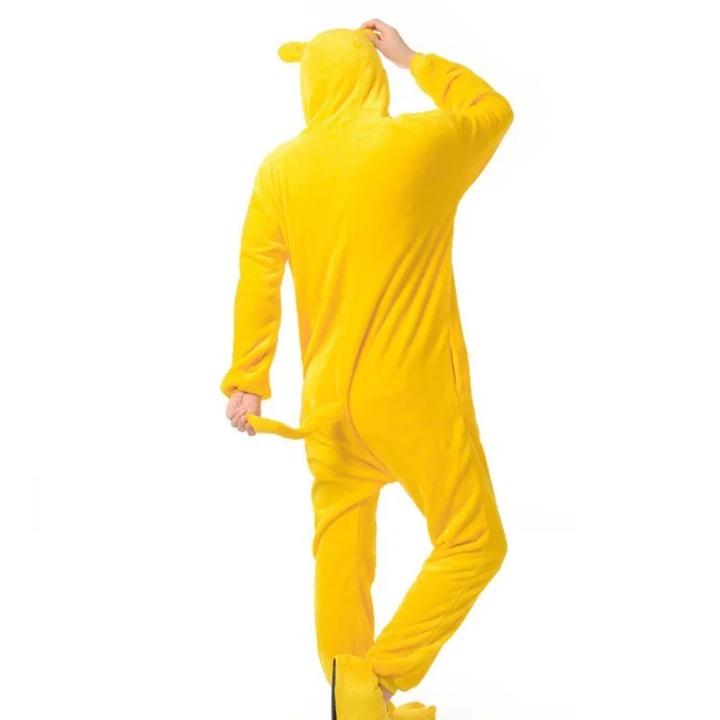 Pijamas de animales de dibujos animados de una pieza, color amarillo cálido, Unisex, de poliéster, cómodos, amigables con la piel, monos de Cosplay con cola
