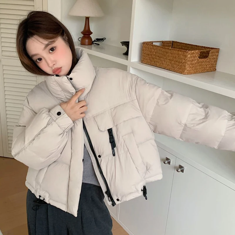 

Women Winter Warm Parkas Jacket Street Loose Casual Puffy Coat Zipper Stand Collar Long Sleeve Korean Lazy Outwear