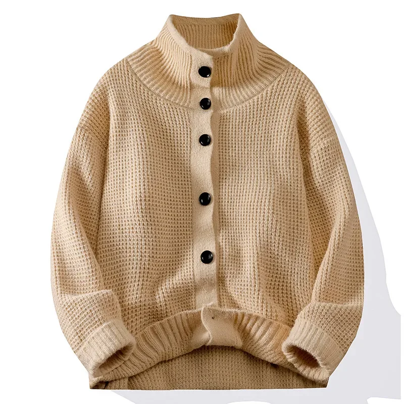 Half Turtleneck Button Up Cardigan Sweater Coat for Men Autumn Winter Lazy High-grade Wear Sweater Sweater for Men Comfortable