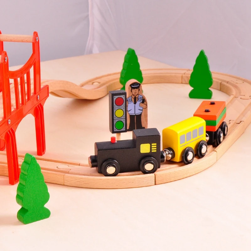 37 Piece Wooden Track & Train Pack Fits Kids Friendly Building & Construction Toy Train Car Toys For Kids Girls & Boys