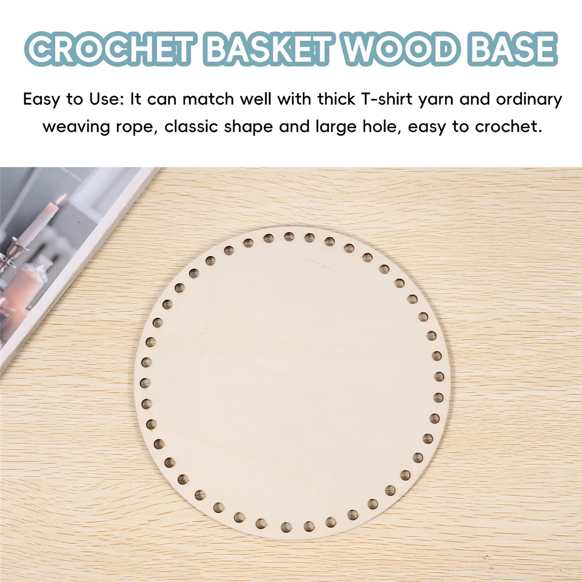 

A010 20cm Natural Wooden Basket Bottom with Hole, Circle Blank Wood Base for DIY Knitting Crochet Bag Bottom Shaper Craft