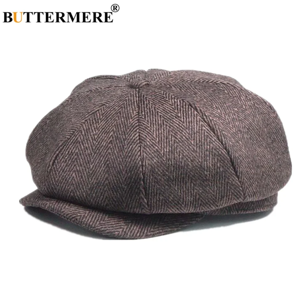 BUTTERMERE Wool Herringbone Newsboy Cap Tweed Gray Mens Hats  Flat Cap British Vintage Woolen Autumn Winter Male Beret