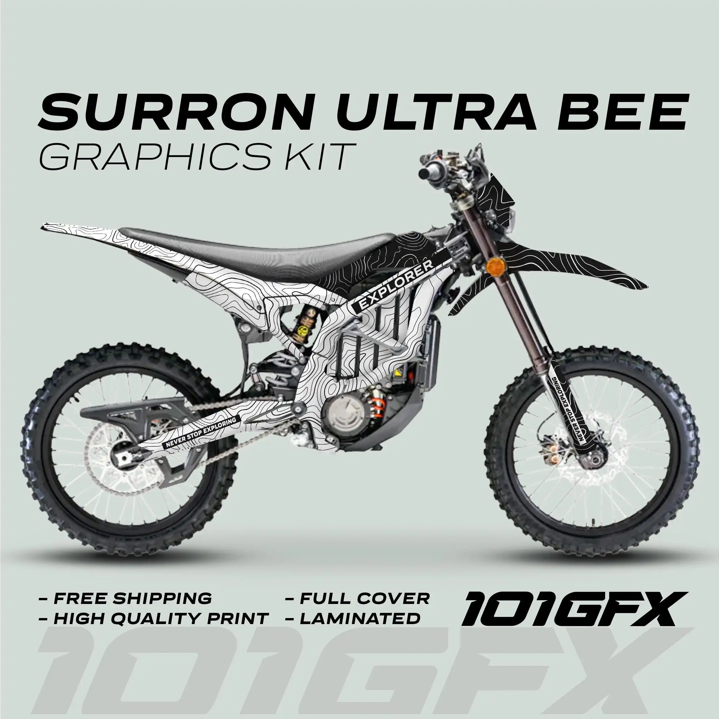 Graphics Kit EXPLORER WHITE BLACK Explore Altitude Decals Stickers Laminated eBike Decals Wrap Protection For Surron Ultra Bee