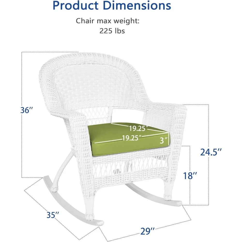 Rocker Korbstuhl mit grünem Kissen, 2er-Set, Honig