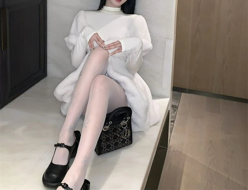 Sweet Temperament Bowknot Furry Patchwork Princess Dress Autumn New Christmas Waist-Slimming Flower Bud Fairy Short Dress