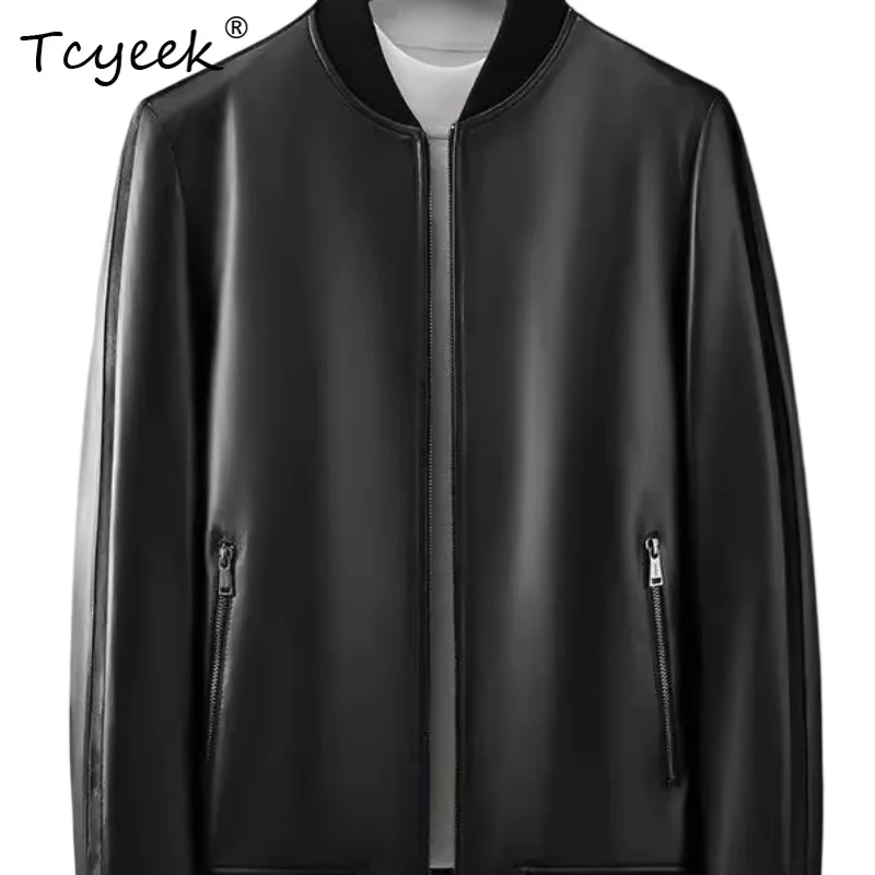 

Tcyeek Настоящая овчина Белый гусиный пух Осень Зима Модная черная мужская куртка из натуральной кожи Куртка Кожаная Мужская 가죽 자켓