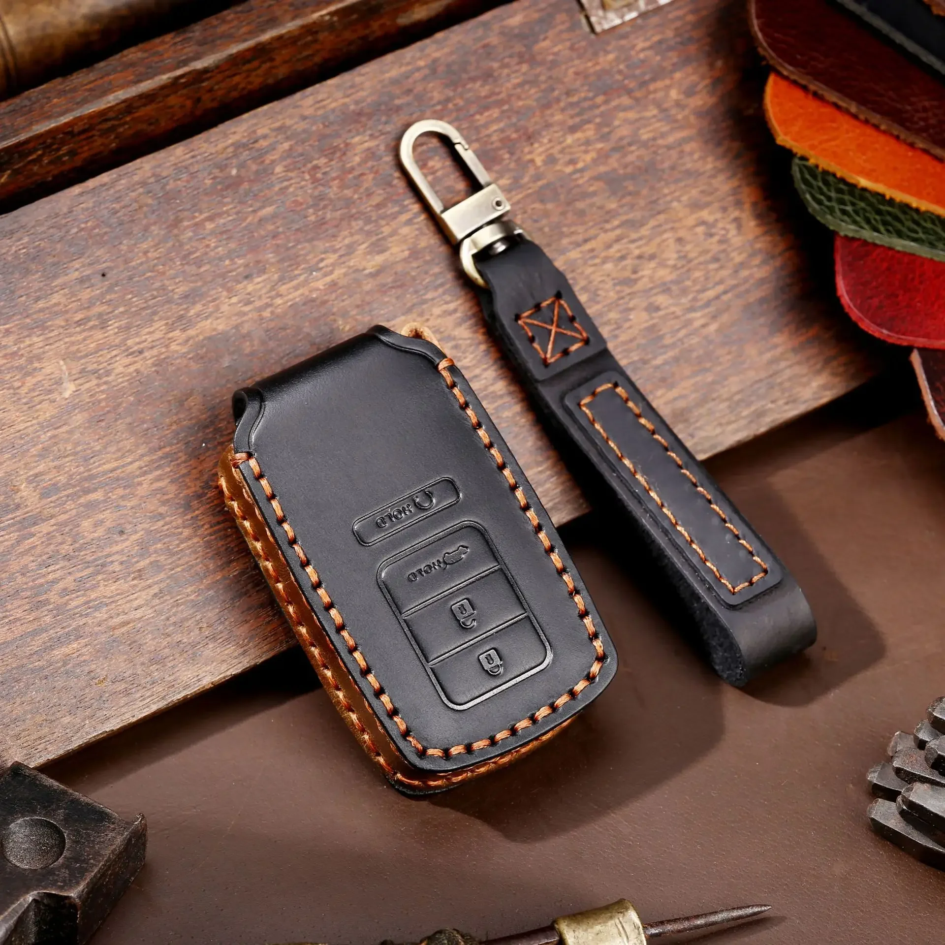 

1pc Handmade Leather Car Key Case Cover Shell Fob For Honda Acura RLX RDX MDX ILX TLX PLX NSX Smart Remote Key