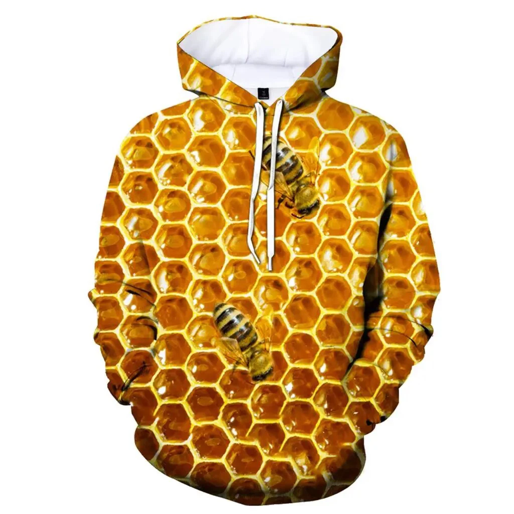 Autumn Funny HoneyComb Bee 3D Print Hoodies Men Women Fashion Casual Sweatshirts Oversized Hoodie Pullovers Tracksuit Clothing