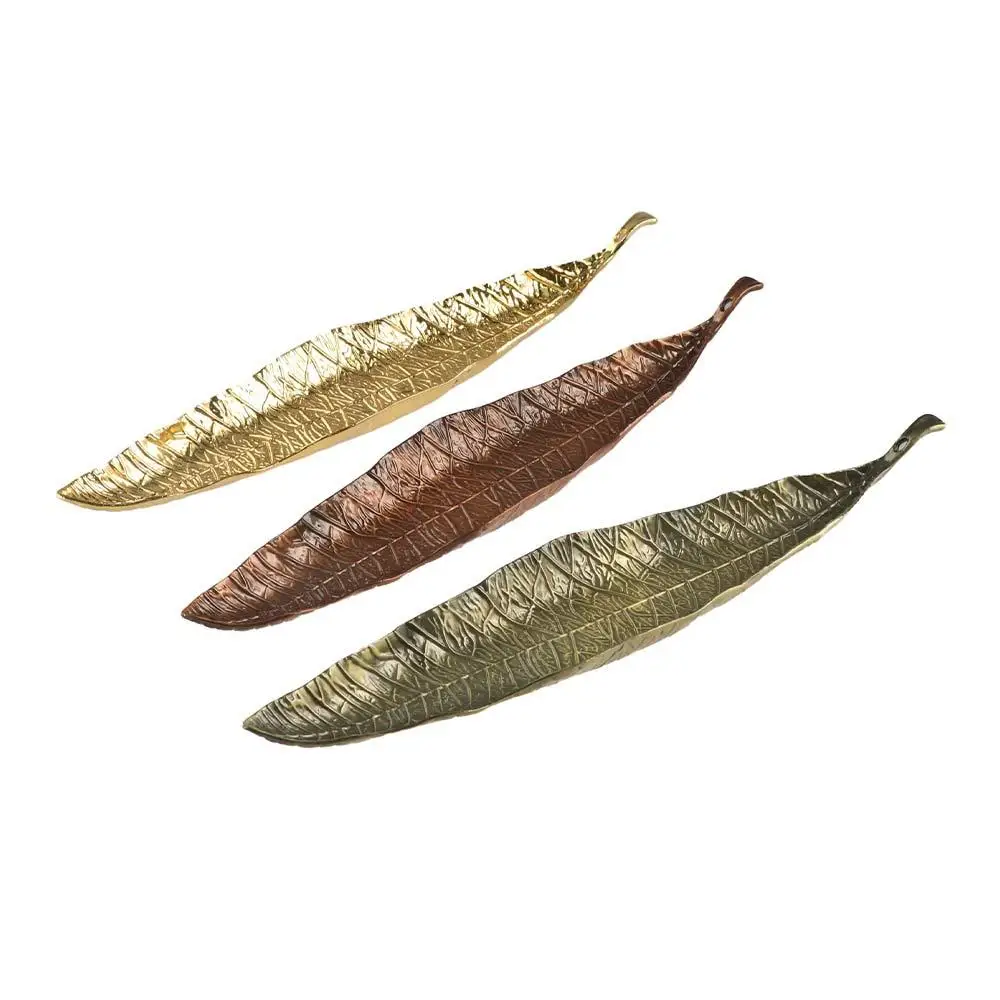 Retro Handmade Leaf Incense Tray Antique Zinc Alloy Incense Holder Leaf Design Vertical Incense Rack Tea Ceremony