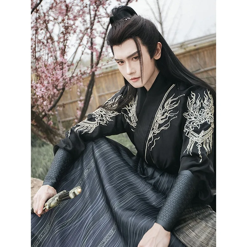 

Черный ханьфу, мужской винтажный ночной фехтовальщик, одежда для косплея, древний костюм Тан, халат ханьфу, рыцарь, костюмы для косплея на Хэллоуин, наряд