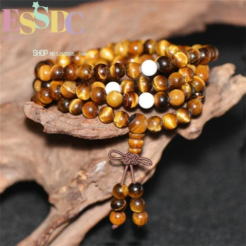 

Natural 3A Yellow Multi Circle 108 Mala Beads Prayer Bracelet Tiger Eye Stone Hand String Men or Women Wholesale