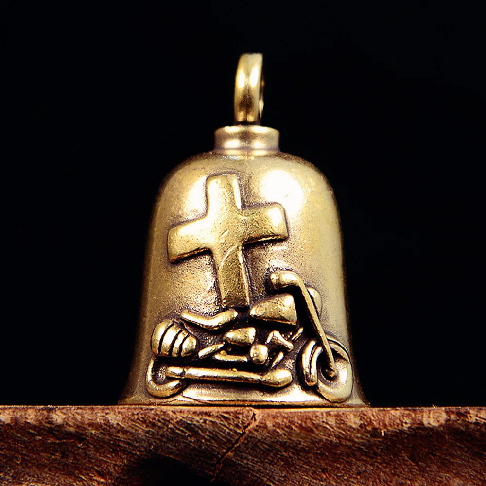 

Cross Motorcycle Relief Brass Bell Retro Punk Style Craft Ornament Car Bicycle Accessories Bar Party Hanging Decoration